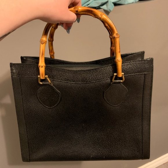 SOLD Gucci Vintage Princess Diana Bag Bamboo Handle Tote Black Leather - Picture 4 of 17